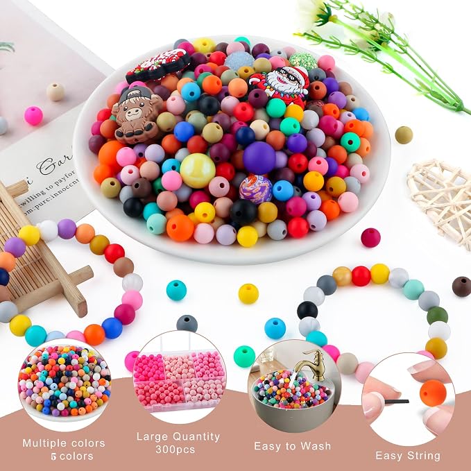 300Pcs Silicone Beads 9mm Mix Color, Bulk Silicone Beads 9mm - Image 3