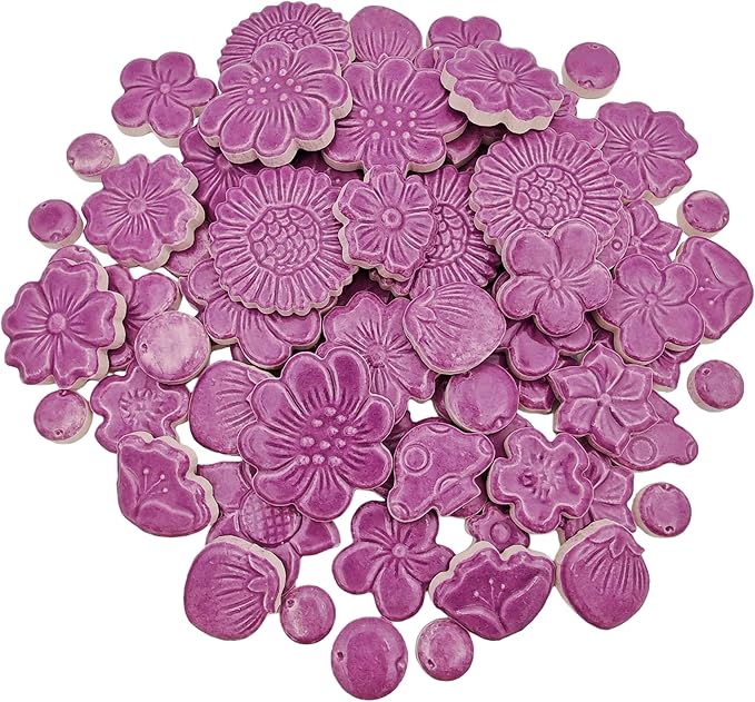 500g/1.1lb Ceramic Mosaic Tiles Mixed Shapes of Flowers, Mushrooms by Unknown