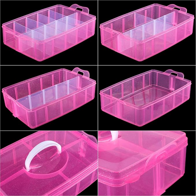 SGHUO Bead Organizers and Storage 3-Tier Pink Craft Container Stackable Box - Image 3