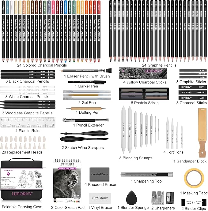 HIFORNY 126 PCS Drawing Kit Sketching Pencil Set, Sketch Pencils Art Supplies - Image 2