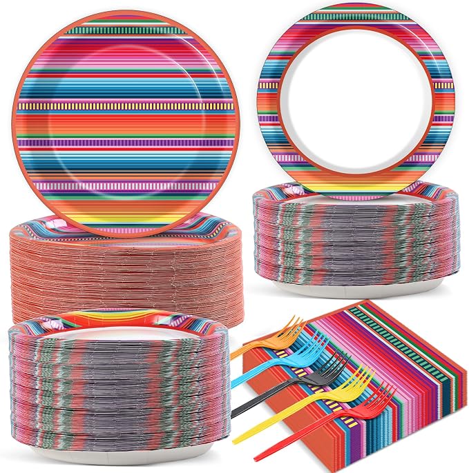 200PCS Mexican Paper Plates and Napkins Fiesta Taco Themed Party Supplies Mayo by Qyeahkj