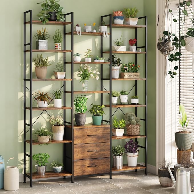 AFLUI Triple Bookshelf with 3 Fabric Drawers, 6-Tier Book Shelf and 10 Display - Image 9