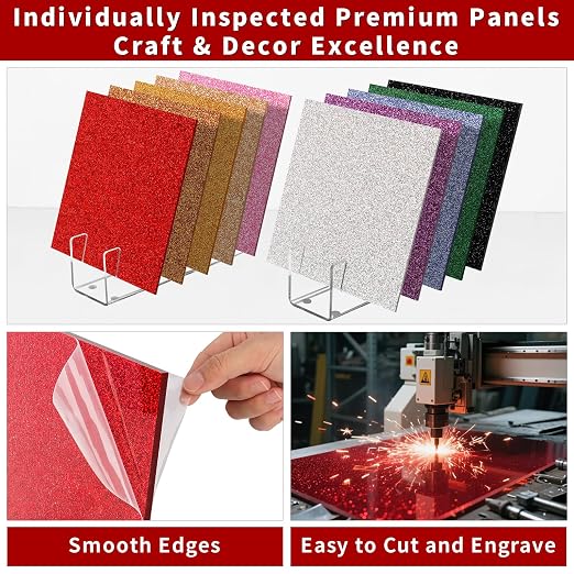 10 Pack Glitter Acrylic Sheets 10 x 10 inch 1/8" Thick 3mm | Cast Plexiglass - Image 4