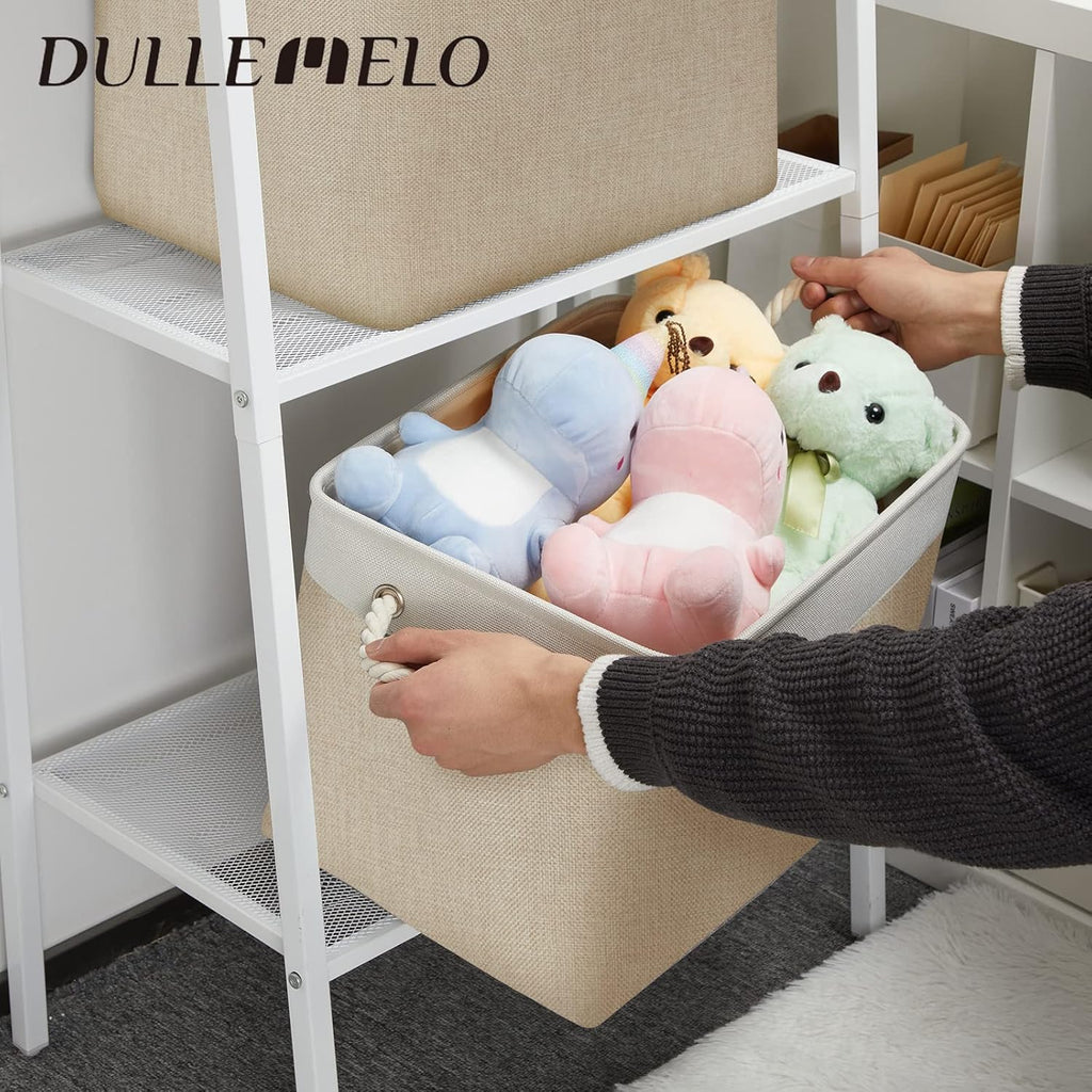 DULLEMELO Storage Baskets Large 16"x12"x12" Tall Rectangular Baskets Fabric Storage Bins for Organizing, Collapsible Shelf Baskets Boxes for Closet, Clothes, Toys (2 Pack,White&Khaki)