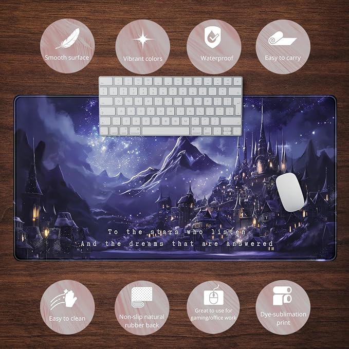 Night Purple Desk Mat Dark Academia Anime Computer Desk Keyboard Mat, 31.5 X - Image 6