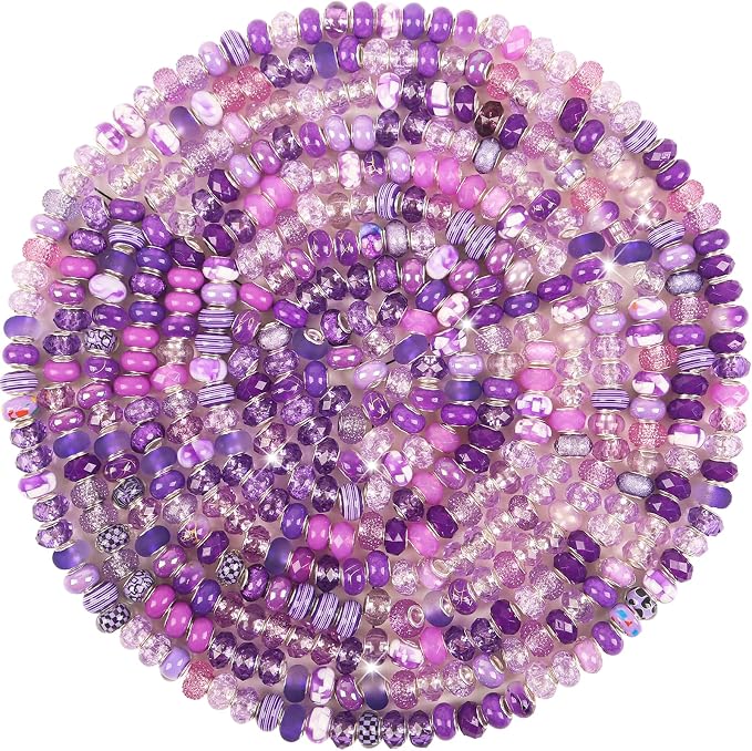 60Pcs Large Hole Beads Spacer Beads Purple Assorted European Craft Big Beads by BRACELETMAKINGKIT