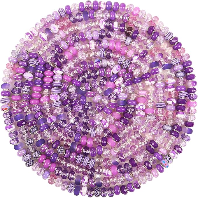 60Pcs Large Hole Beads Spacer Beads Purple Assorted European Craft Big Beads by BRACELETMAKINGKIT
