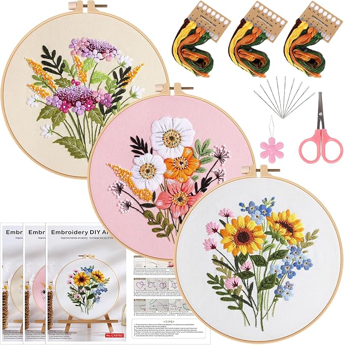 Herdiese Embroidery Kit for Beginners & Adults, Pre-Printed Fabrics, 9 Needles by Unknown