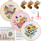 Herdiese Embroidery Kit for Beginners & Adults, Pre-Printed Fabrics, 9 Needles by Unknown