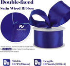 HUIHUANG Royal Blue Wired Ribbon 1-1/2 inch Cobalt Satin Wire Edge Ribbon - Image 2
