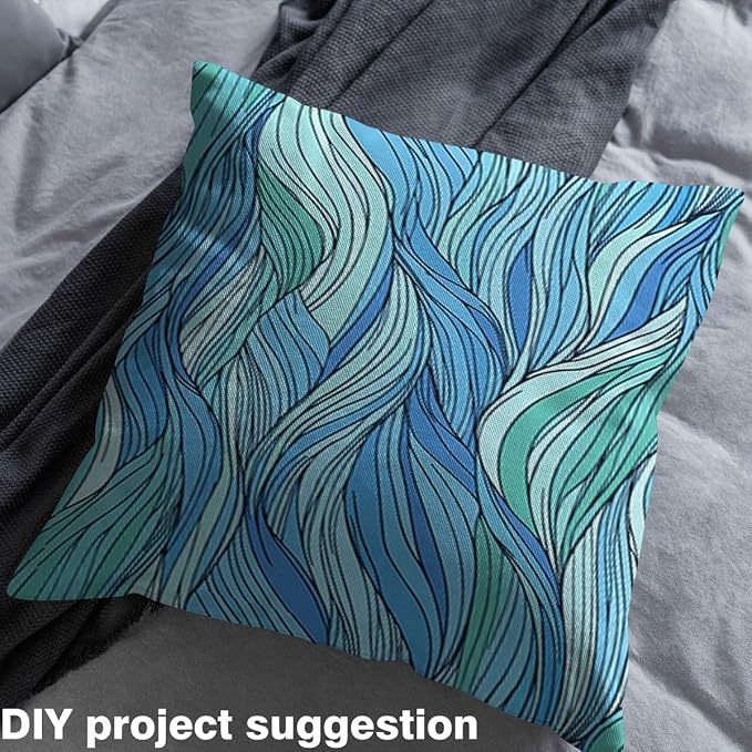 Feelyou Teal Fabric by The Yard, Abstract Art Ocean Wave Upholstery Fabric - Image 4