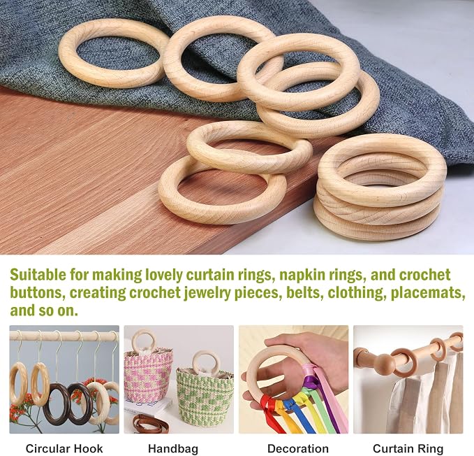 FoDau770 10pcs Natural Beech Wooden Rings, Unfinished Solid Wood Rings Heavy - Image 7