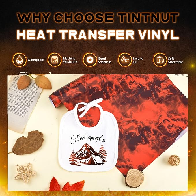 Tintnut Red Black Flame Heat Transfer Vinyl Roll, stretch washable, compatible - Image 3