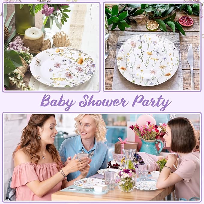 Funnymoom 60 Pcs 7 Inch Floral Party Plates Wildflower Paper Plates Spring - Image 5
