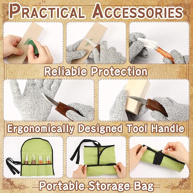AUGSUN Wood Carving Kit, 17 Pack Wood Whittling Kit Hand Carving Knife Tools Set - Image 3