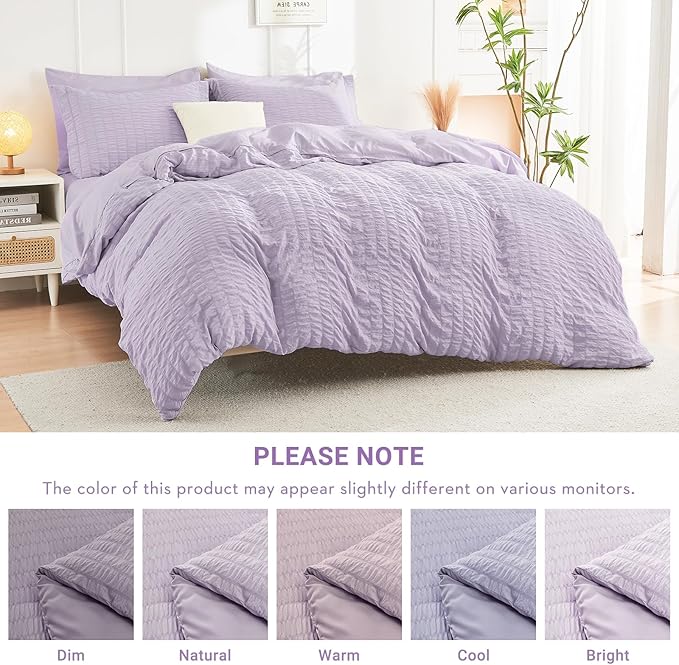 HYMOKEGE Lavender Twin Comforter Set Seersucker 5 Pieces, All Season Luxury Bed - Image 6