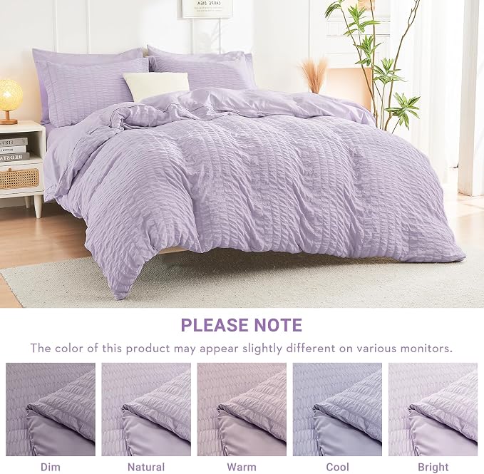 HYMOKEGE Lavender Full Size Comforter Sets Seersucker 7 Pieces, All Season - Image 6