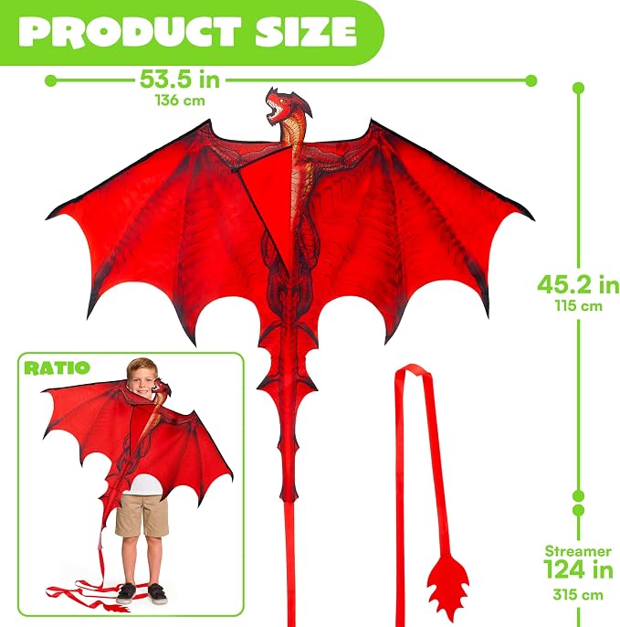 JOYIN Dragon Kites for Kids and Adults, Dragon Red Beach Kite for Outdoor Games - Image 6