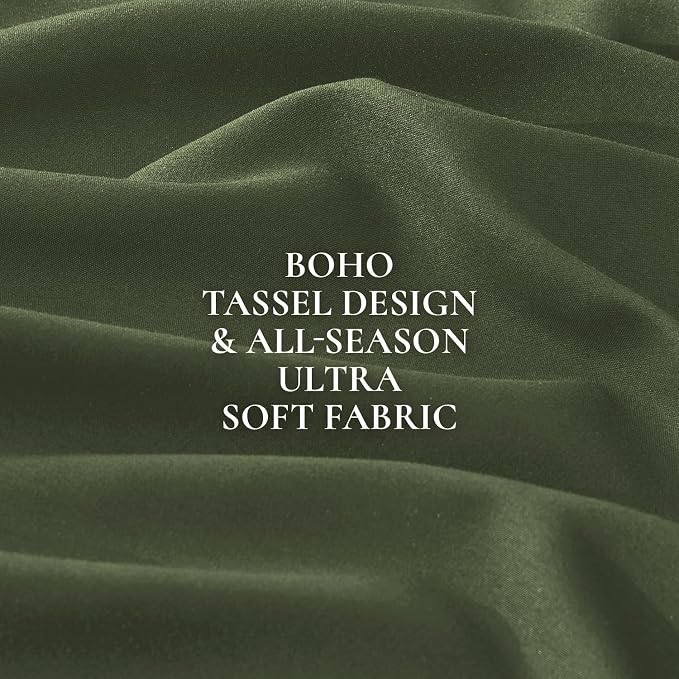 Andency Olive Green Comforter Set King, 3 Pieces Boho Tassel Lightweight - Image 9