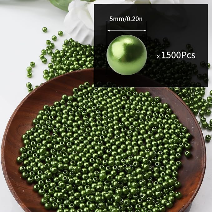 1500pcs Green 5mm Pearl Beads - Image 2