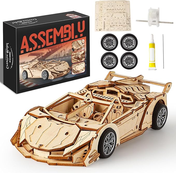 3D Wooden Puzzles for Adults Roadster, Mechanical Wood Sport Car Model Kits for - Image 8