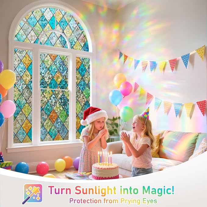 Sunbaby Window Privacy Film Stained Glass Decorative Rainbow Window Cling 3D - Image 2