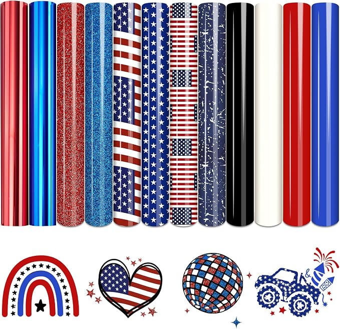 Tintnut Patriotic Flag Glitter Heat Transfer Vinyl, Independence Day theme by Tintnut