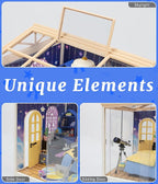 Starry Night Bedroom Miniature House Kit, DIY Space-Themed Dollhouse - Image 5
