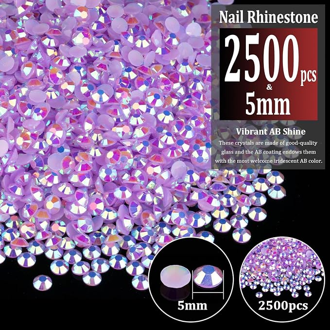 2500pcs 5mm Resin Rhinestones Bulk, Lavender Purple AB Flatback Round Jelly - Image 2