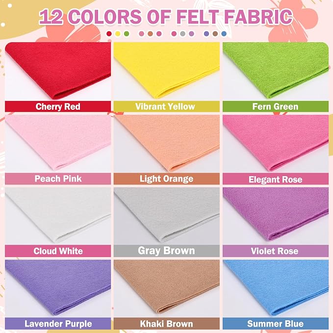 12 Rolls 8"x35" 1.4mm Thick Soft Felt Fabric Sheet 12 Assorted Rainbow Series - Image 2