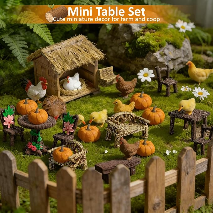 Morofme 10 Pcs Mini Garden Furniture Ornaments Miniature Table and Chairs Resin - Image 2