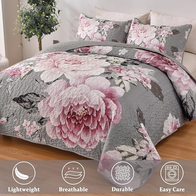 WONGS BEDDING Floral Quilt Set Queen - Image 3