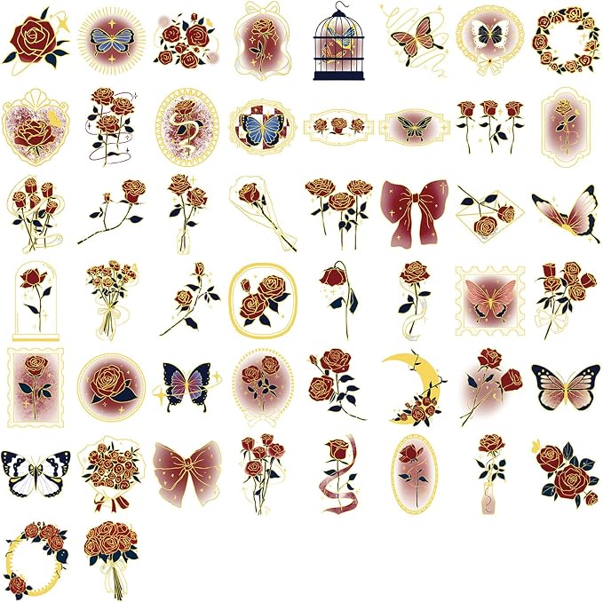 Transparent Flora Scrapbook Stickers Aesthetic Flowers Stickers | Gold Stamp - Image 3