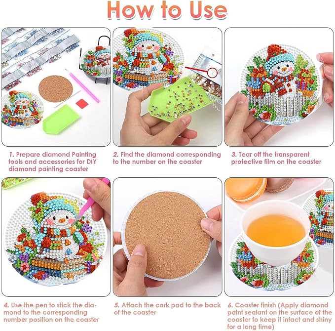 Benjenes 8PCS Christmas Diamond Art Coasters Kit - Image 5