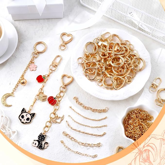 Liliaafar 48 Set Keychain Making Kit Gold Silver Metal Keychain Clips - Image 3
