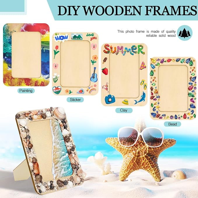 RYKOMO 12 Pieces DIY Wooden Picture Frames, Unfinished Solid Wood Photo Picture - Image 3
