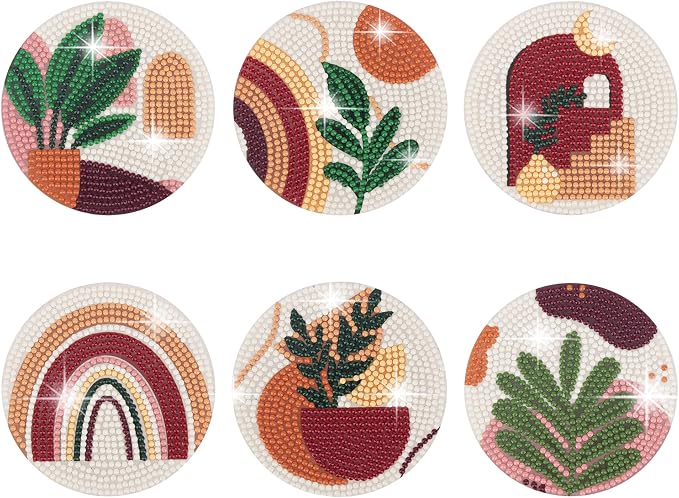 Temlum 6 Pcs Diamond Painting Coasters Kit, Abstract Plant Diamond Art Coasters by TEMLUM