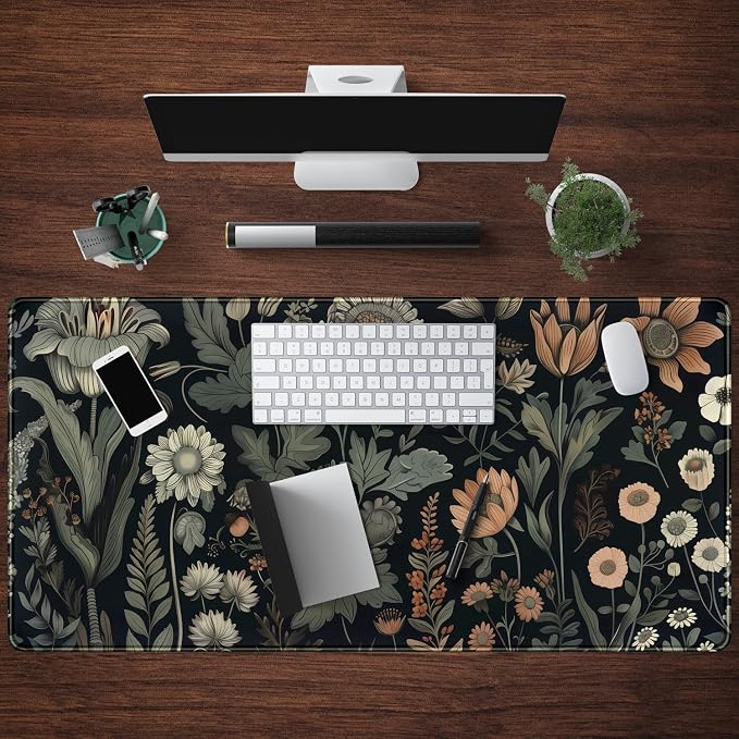 Aesthetic Vintage Dark Flower Plants Wildflowers Large Gaming Mousepad XXL - Image 4