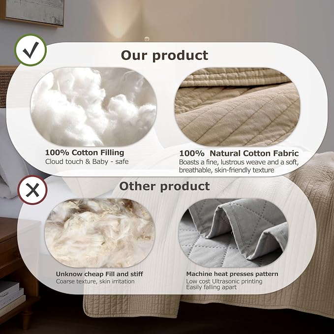 palassio Striped Dark Beige 100% Cotton Quilt King Size Bedding Sets, - Image 7