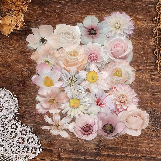 50Pcs Pink Flower Stickers for Kid Cartoon Aesthetic Sticker Bag Waterproof - Image 4