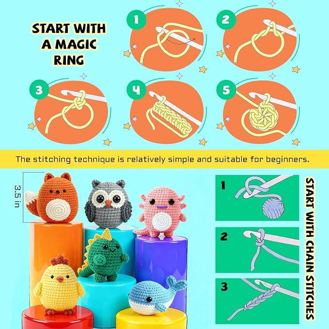 Joyclub Crochet Kit for Beginners 6 PCS Amigurumi Animal Family Crochet Starter - Image 4