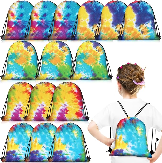 Shappy 24 Pcs Tie Dye Drawstring Backpack, Goodie Treat Bags, Colorful Sport by Shappy