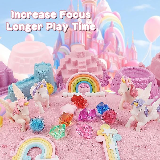 Volmop Unicorn Sensory Bin for Girl, 3.3lb Color Sand, Unicorn Tactile Sensory - Image 4