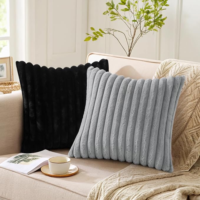 Pallene Faux Fur Plush Throw Pillow Covers 18x18 Set of 2, Luxury Soft Fluffy - Image 3