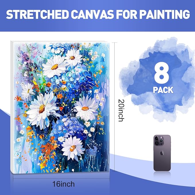 FUMILE 16x20 Canvas for Painting Stretched, 8 Pack Canvases for Painting-5/8 in - Image 2
