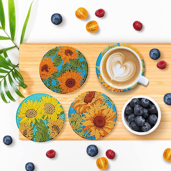 EWJRNSF 6 PCS Sunflower Diamond Painting Coasters Kit - Image 5
