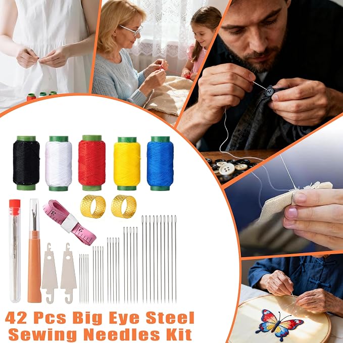 42 Pcs Sewing Tool Set, Big Eye Steel Sewing Needle Kit, Includes Needles - Image 7
