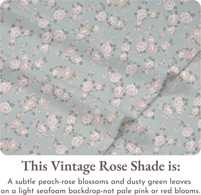 California Design Den Printed Pattern Rose Queen Sheet Set, 100% Cotton Sateen - Image 4