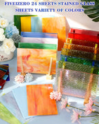 FIVEIZERO 24 Sheets Rainbow Transparent Stained Glass Sheets 4x6 Inch – Mixed - Image 4