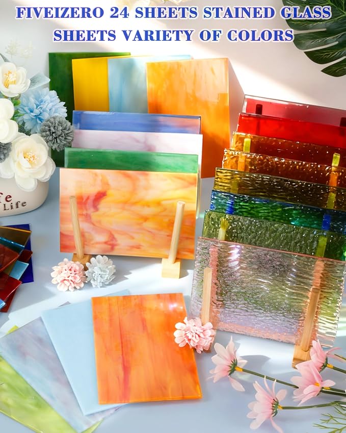 FIVEIZERO 24 Sheets Rainbow Transparent Stained Glass Sheets 4x6 Inch – Mixed - Image 4